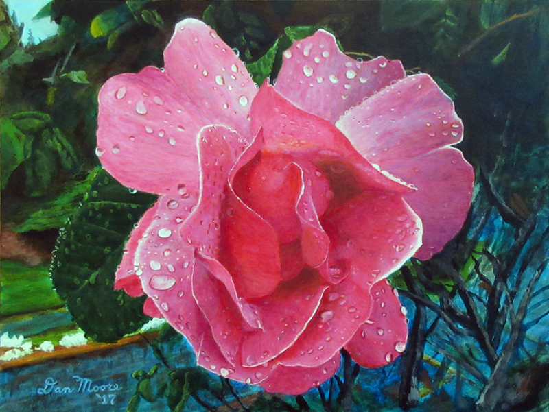 First Rose of the Season, (Acrylic on 9inx12in Gessobord)